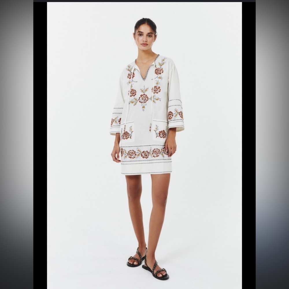 Boho Embroidered Ivory Mini Dress